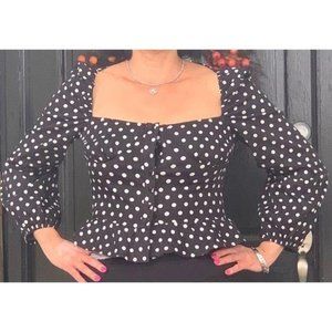 Majorelle Polka Dot Crop Top Binding Puff Sleeve S